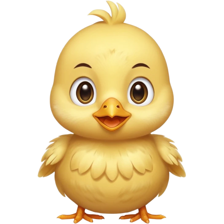 Cute baby chick named Lex, smiling with big shiny eyes, soft yellow feathers, round head, very adorable emoji style emoji