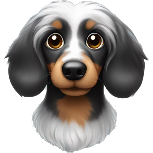 Fluffy dachshund face black and grey fur emoji