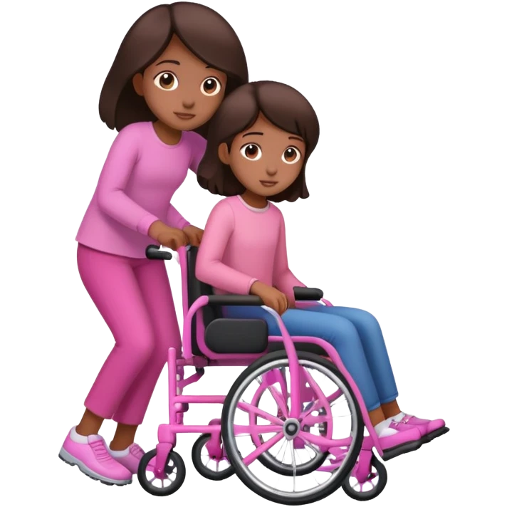 One dark brown sister pushing her brown sister in a pink wheelchair emoji