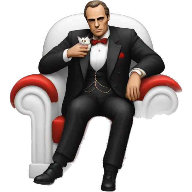 don corleone as a mafia boss sitting on a red chair petting a white cat on his lap emoji