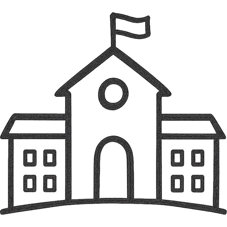 school building, minimal icon style, simple lines, no fill, suitable for app icon emoji