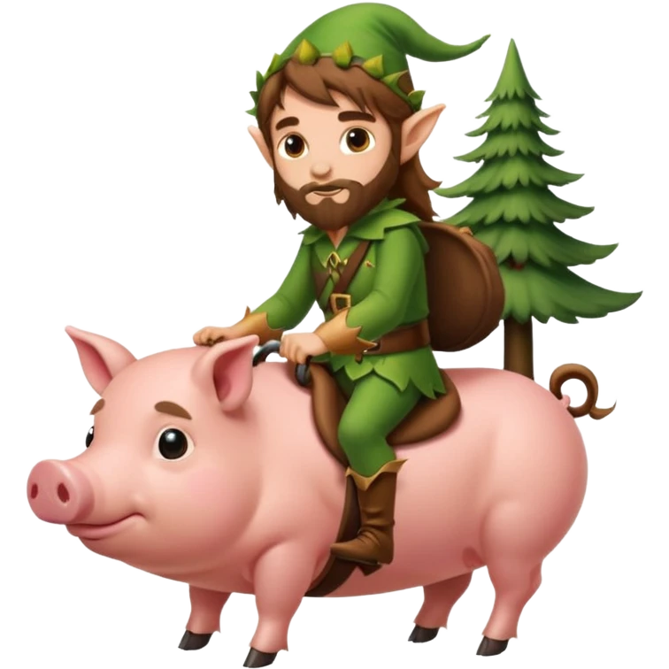 tiny forest elf man long brown hair beard riding pig emoji