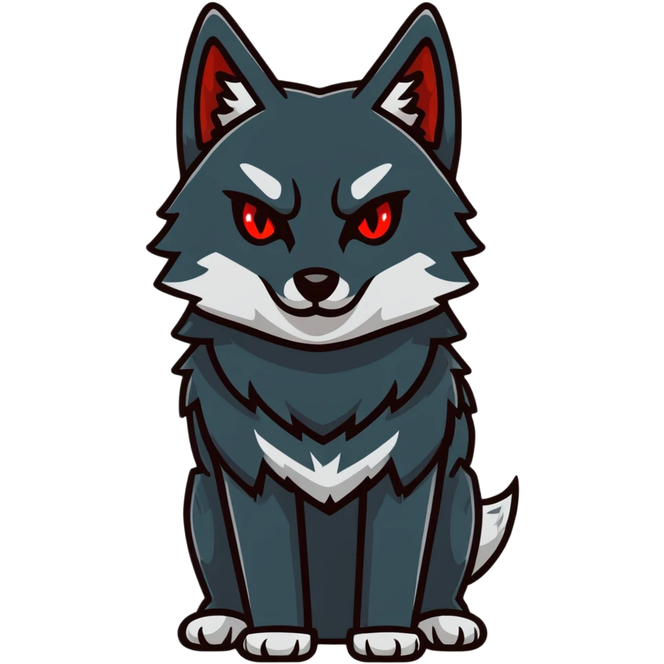 menacing black wolf with bright red eyes emoji