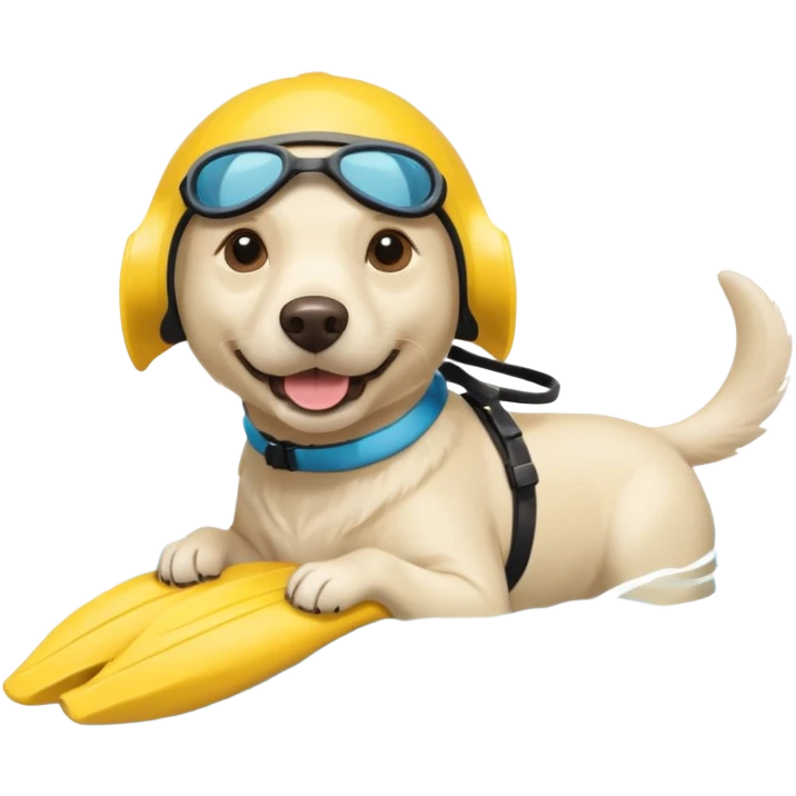 White labrador with snorkel and swimming fins emoji
