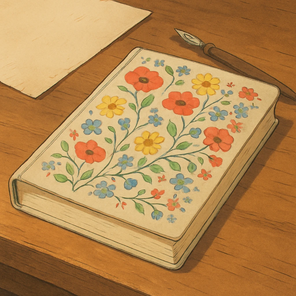 floral journal on a wooden desk emoji