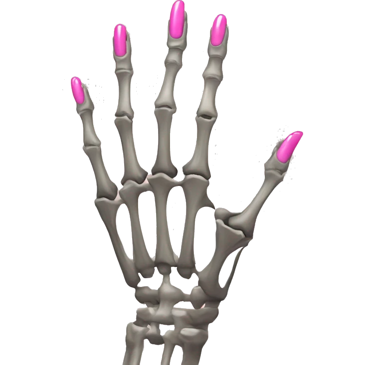 Skeleton hand 5 fingers with pink polish nails minimalistic  emoji