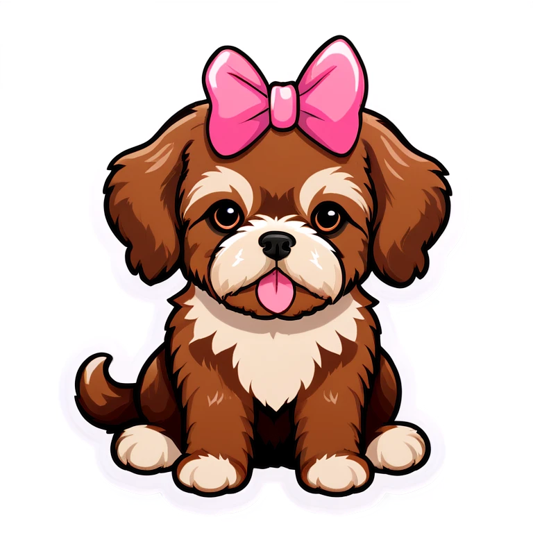 Brown Cavapoo with a pink bow  emoji