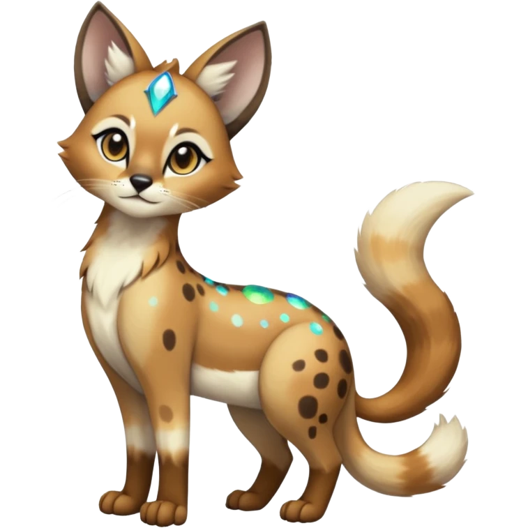 galactical shiny white-stars-spotted glorious iridescent divine exotic cute cool beautiful realistic Meloetta-caracal-civet-sergal-oncilla-animal-Fakémon-hybrid-fursona (full body) emoji