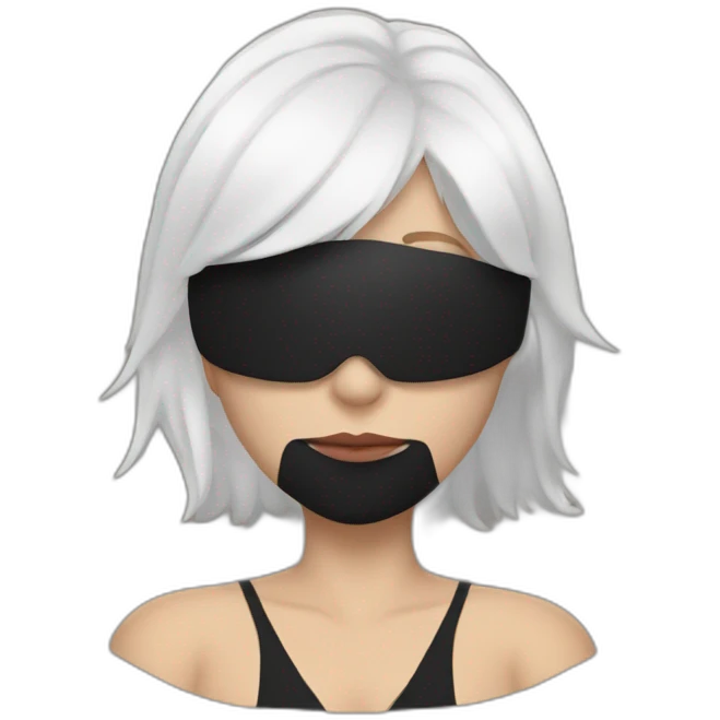 A woman with white hair and cat ears and a black mask around her eyes has white skin  emoji