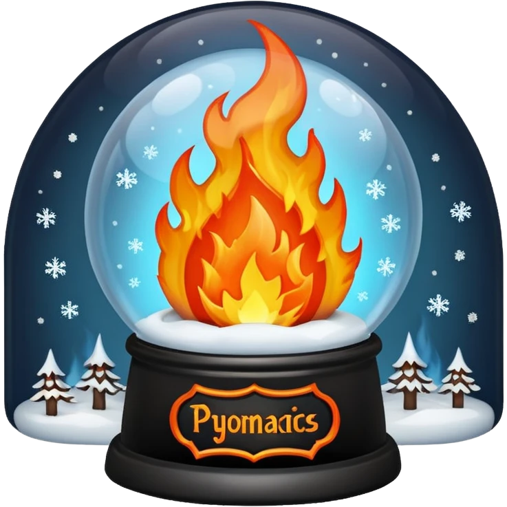 Can you make a snow globe emoji with a flame in it, gothic style, I want it to say pyromaniacs  emoji