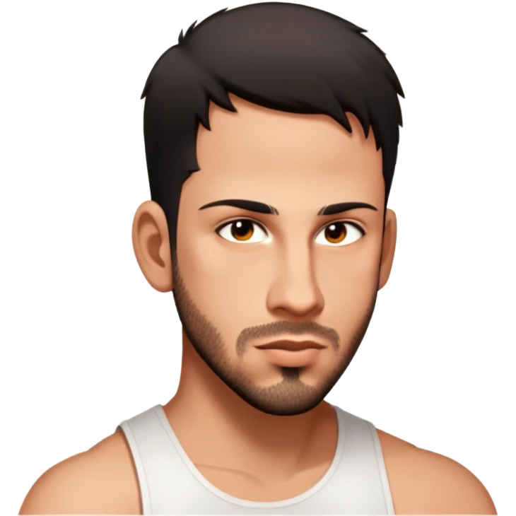 male, wearing a white tank top, brown hair emoji