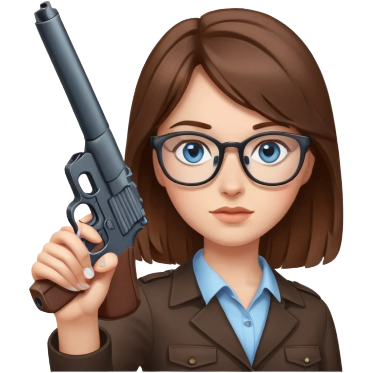 Brown hair blue eyes with glasses girl holding gun up emoji