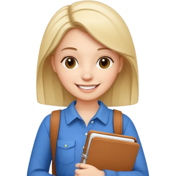 young woman with planner wears casual clothes emoji