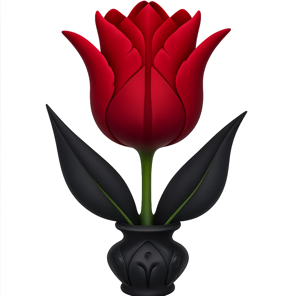 Add a gothic vase under the goth tulip in the style of apple emojis, keeping the background transparent. The style should mimic the apple emoji aesthetic with clean, colorful, and smooth shading typical of apple emojis. emoji