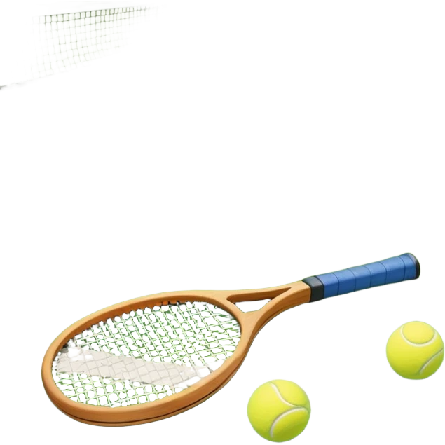A tennis racket resting on the green grass of a tennis court, with a tennis ball placed nearby and the net stretching across the court. The background captures the fresh, open atmosphere of a traditional grass court, emphasizing the elegance and precision of the sport. emoji