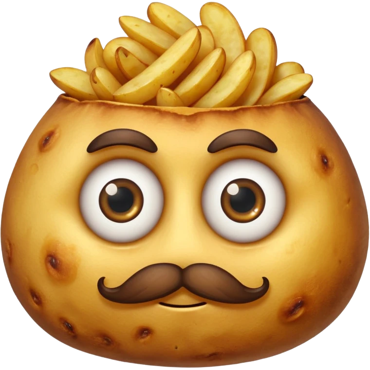 single fried potato with eyes and mustache emoji