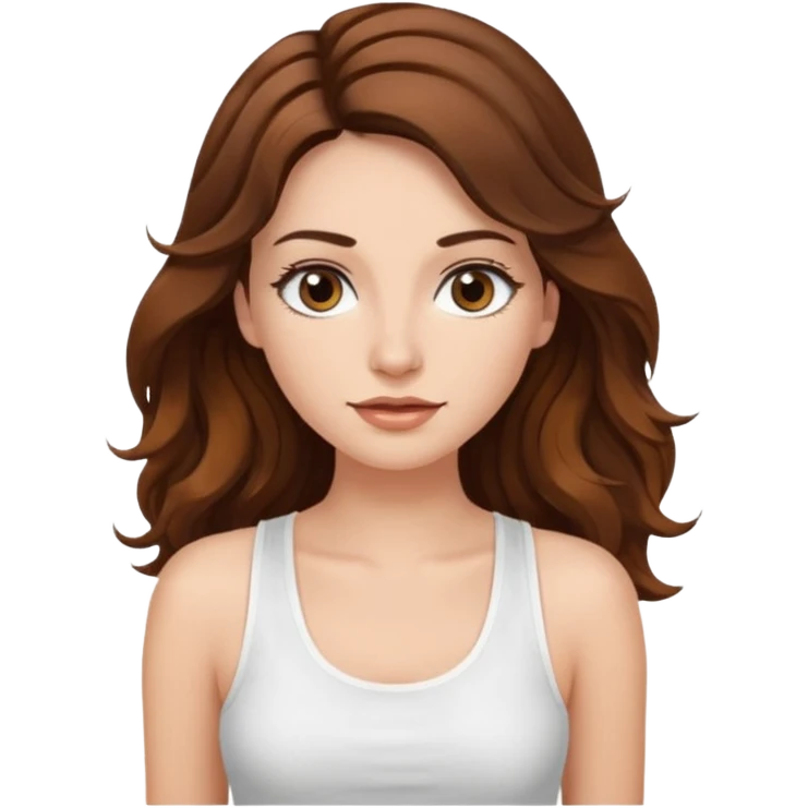 with long eyelashes, a white tank top, longer hair that doesn't pull on the long emoji