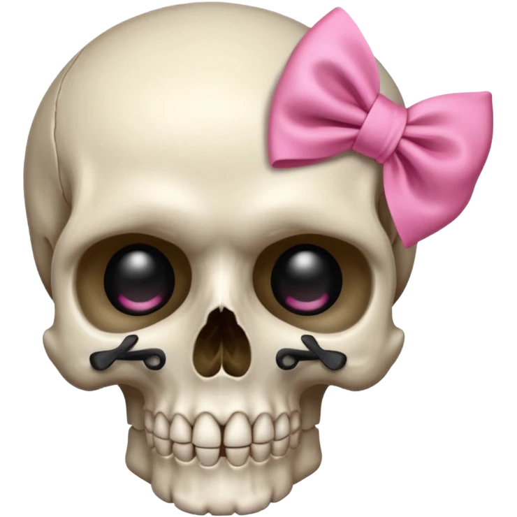 A skull with a small pink ribbon on the side of its head emoji