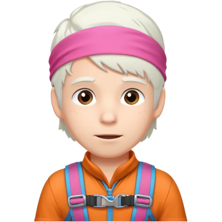 young climber boy with white hair and pink headband emoji