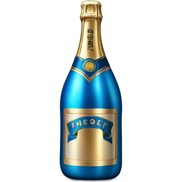 Realistic metallic blue champagne bottle. emoji