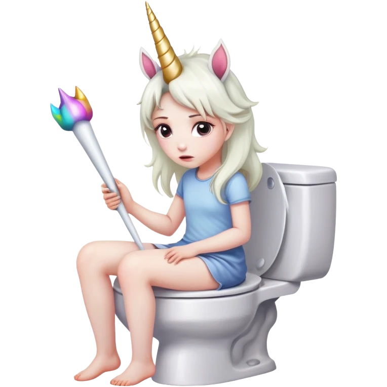 Girl on the toilet nervous with unicorn horn emoji