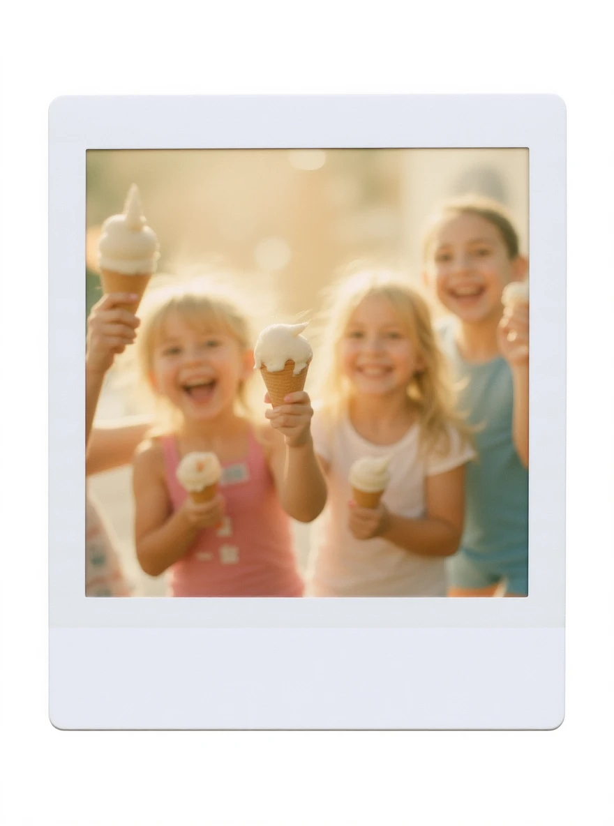 happy children with melting ice cream cones emoji