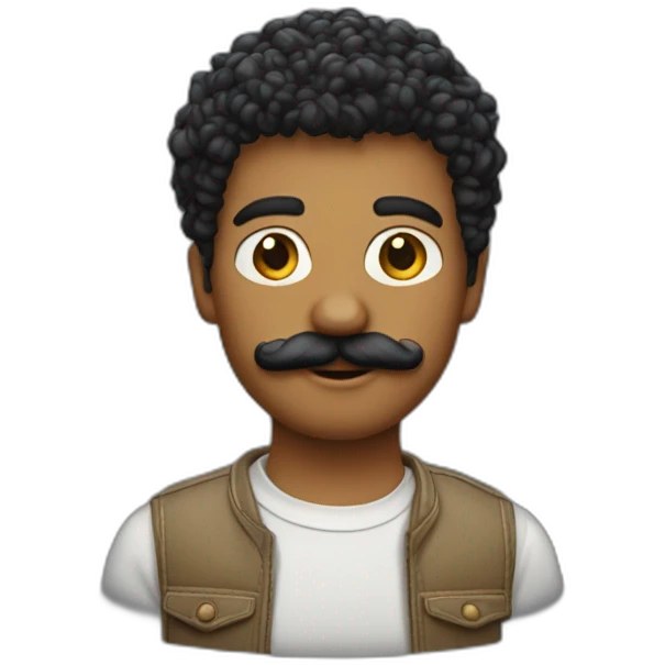 Garçon cheveux noir bouclé moustache emoji