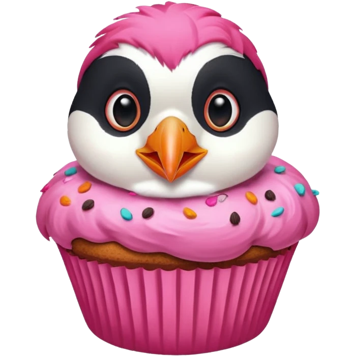 pink puffin that is pink, eating a muffin that is pink emoji