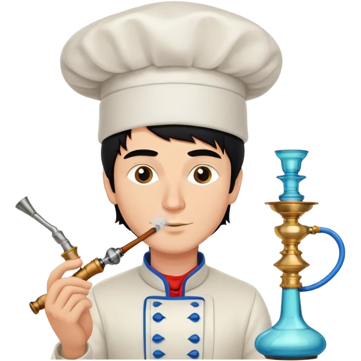 A white guy with black hair and smoking a modern rusian hookah with a Chef's hat emoji