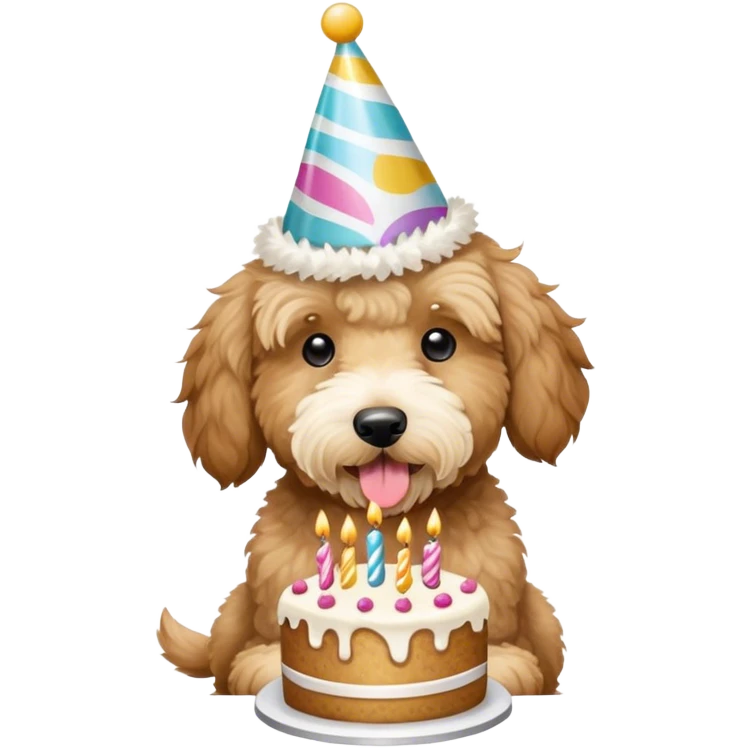 Goldendoodle eating birthday cake  emoji