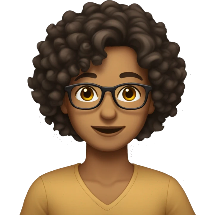 Tan skin toned, dark curly medium length hair, glasses, brown eyes  emoji