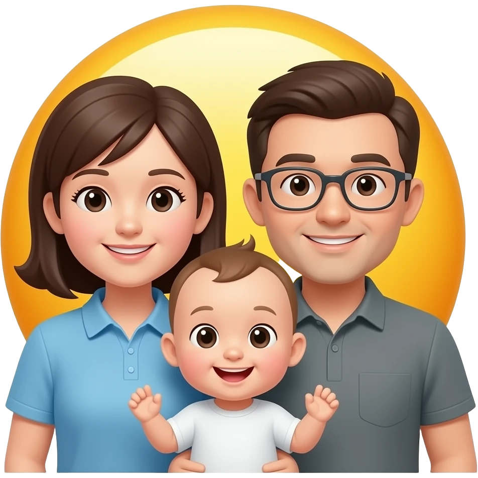 아이가 있는 가정, 인물 단순화, 노란 이모티콘, 어린 애기 emoji