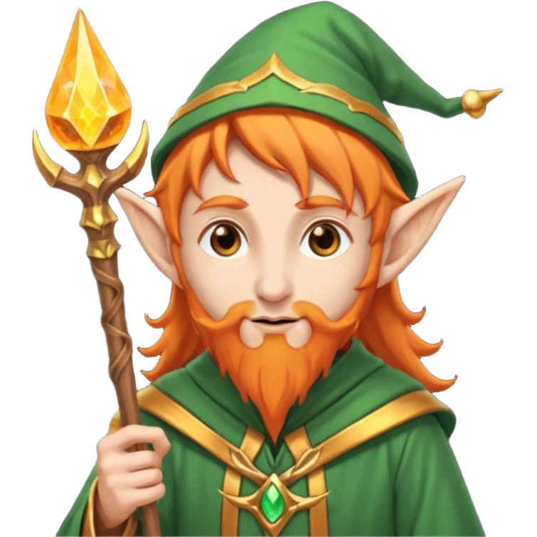 Orange Haired Elf, old Mage elf with glowing orange staff emoji