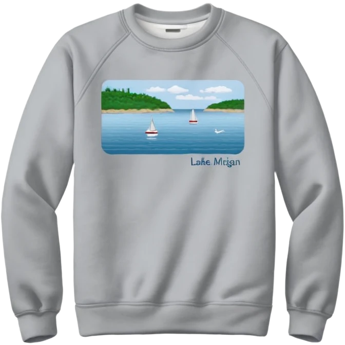 Sweat shirt with embroidered extremely tiny words “Lake Michigan” emoji
