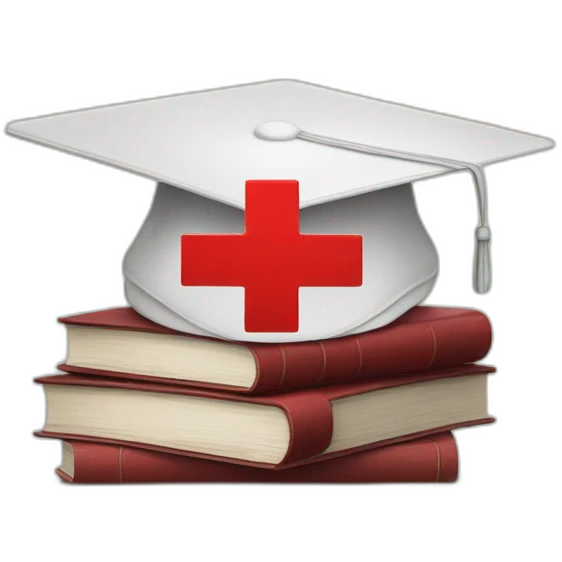 White Student cap with red medical cross On a stack of books emoji