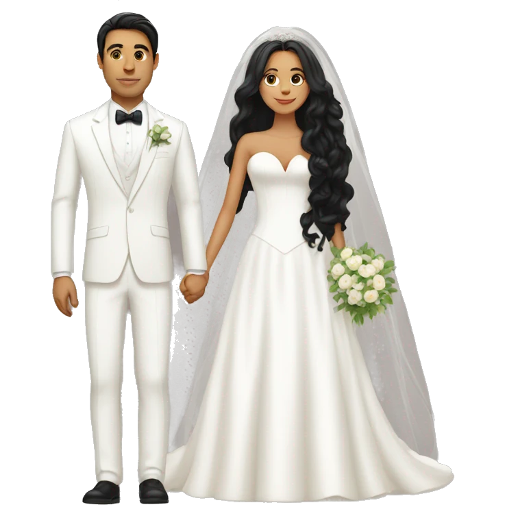 Thick bride with long hair and tan groom with white suit and black hair emoji