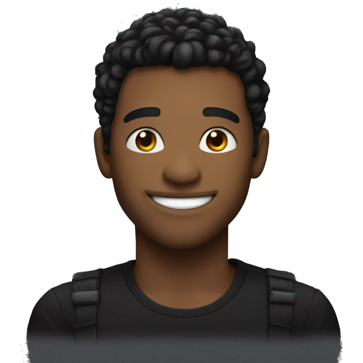 smiling solo in black shirt with less poofy hair emoji