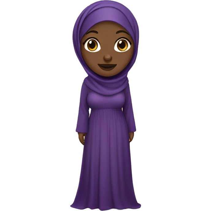 Photorealistic chubby African hijabi standing in beautiful purple abaya emoji