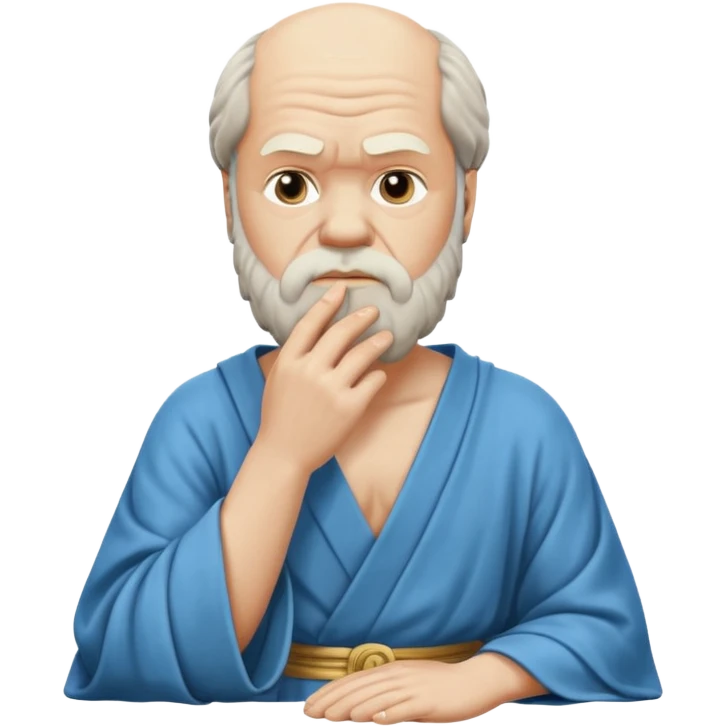 Socrates thinking, hand on chin, classic Greek robe emoji