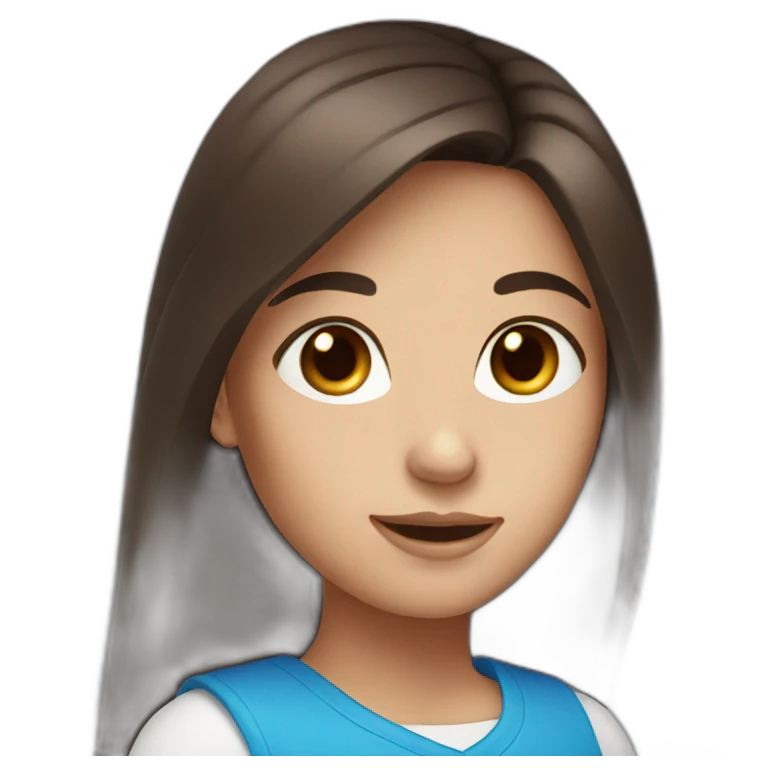Dark brown long hair girl with blue eyes round face emoji