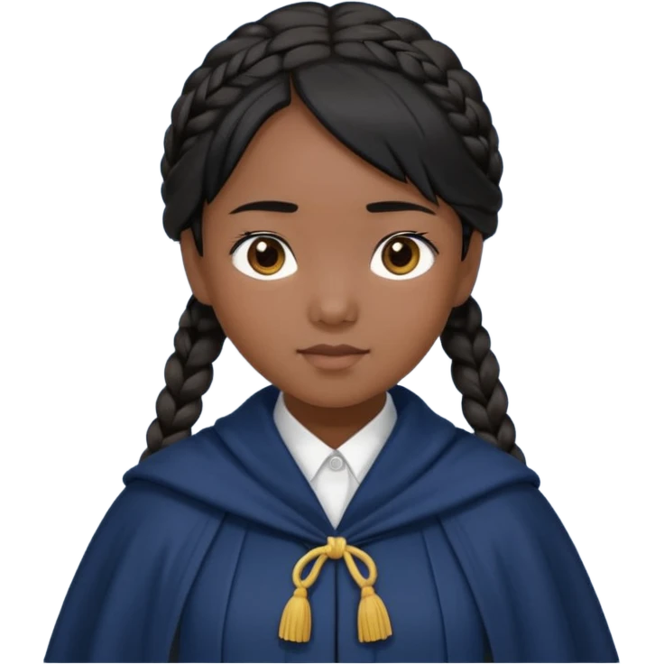 braid black hair, asian girl, navy cloak emoji
