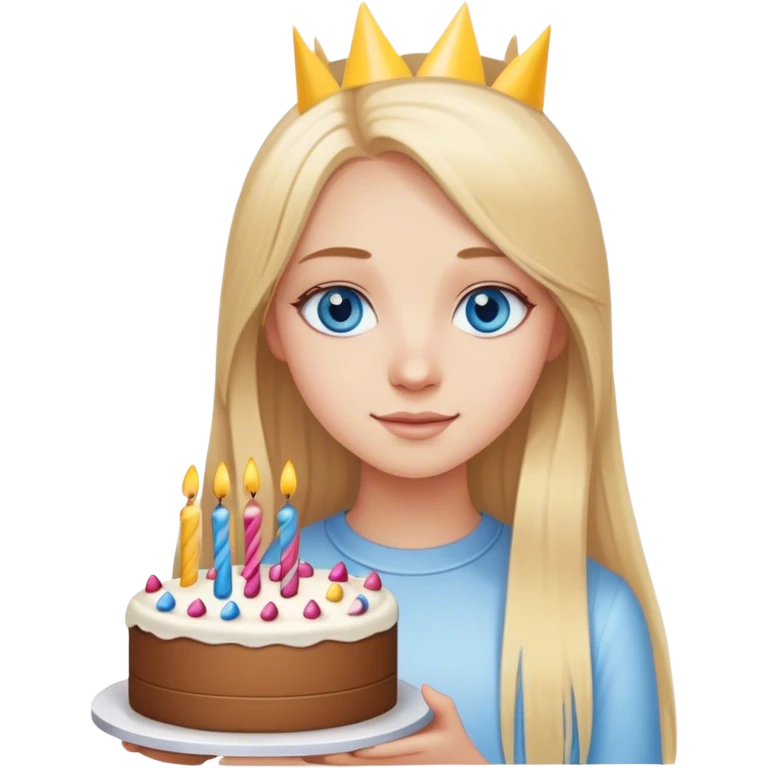 Straight long blonde hair blue eyes girl holding birthday cake emoji