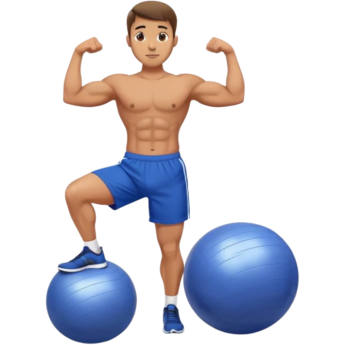 fit man with blue shorts stability ball exercises emoji