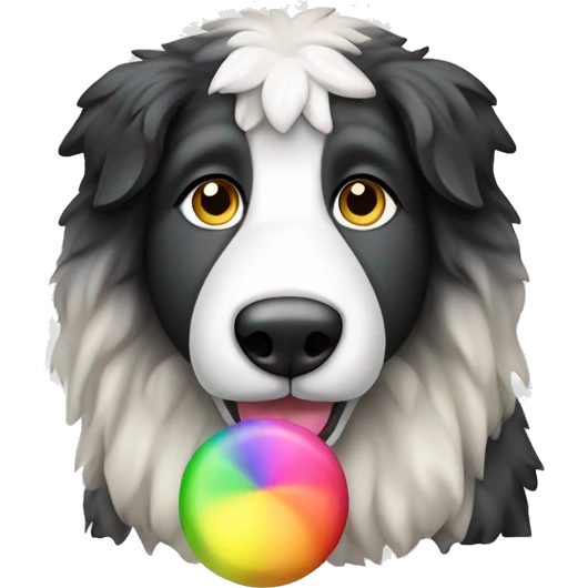 sheepdog dog with rainbow chew toy emoji