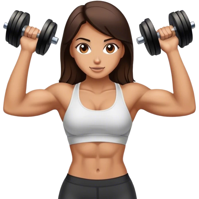 brunette girl with abs lifting weights emoji