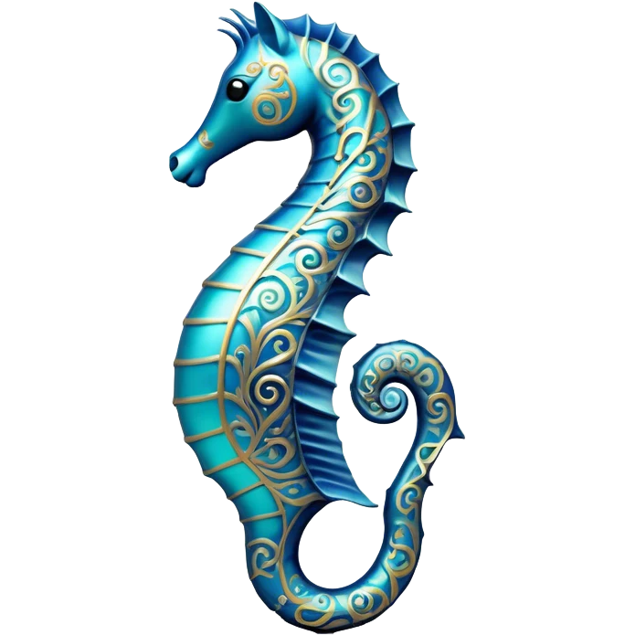 Cinematic Noble Sea Horse Portrait Emoji, Poised and elegant, with a delicate, upright body adorned with intricate, flowing patterns and a gracefully curled tail, with keen, expressive eyes, Simplified yet sharp and sophisticated features, highly detailed, glowing with a soft, aquatic luminescence, high shine, intelligent and refined, stylized with an air of ethereal marine grace, focused and poised, soft glowing outline, capturing the essence of a watchful and confident sea guardian that appears ready to drift out of the screen with effortless authority! emoji