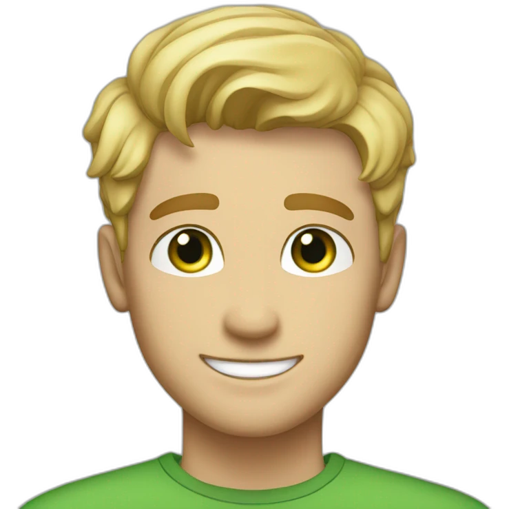 Handsome man smiling with freckles and green eyes. Short blond raid hair. emoji