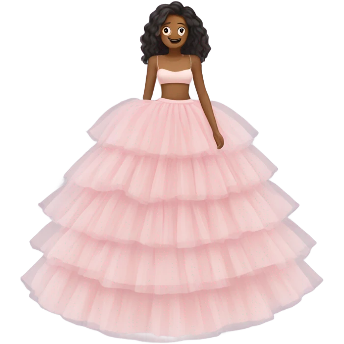 Long soft pink tiered tulle skirt, isolated emoji