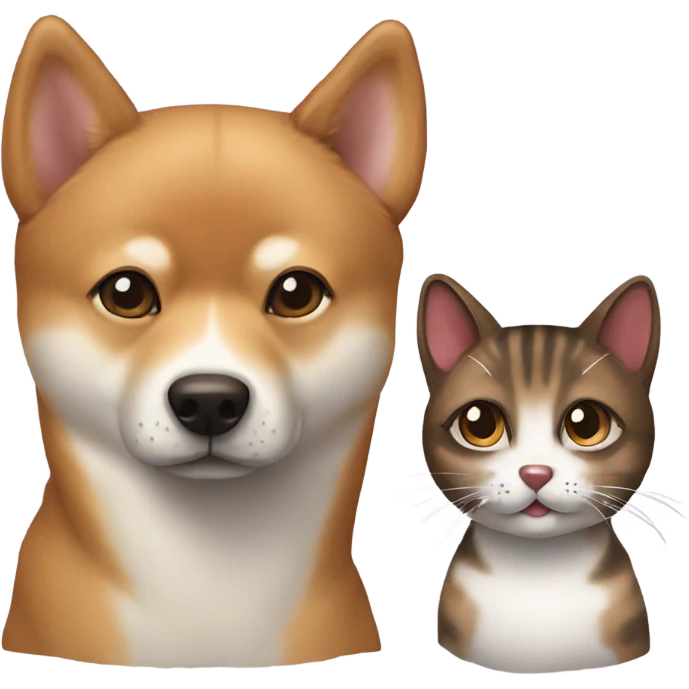 Shiba and smaller dark brown tabby cat emoji