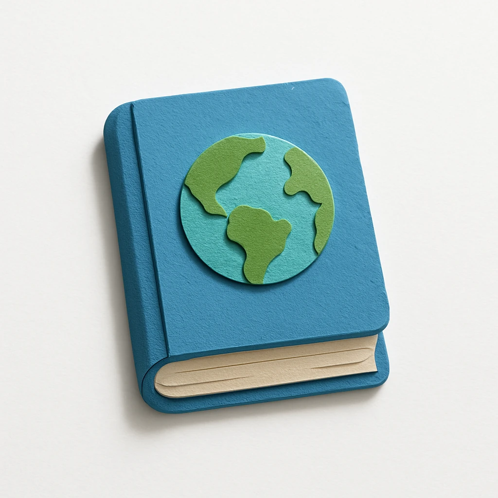 closed blue book with an earth icon on the front emoji
